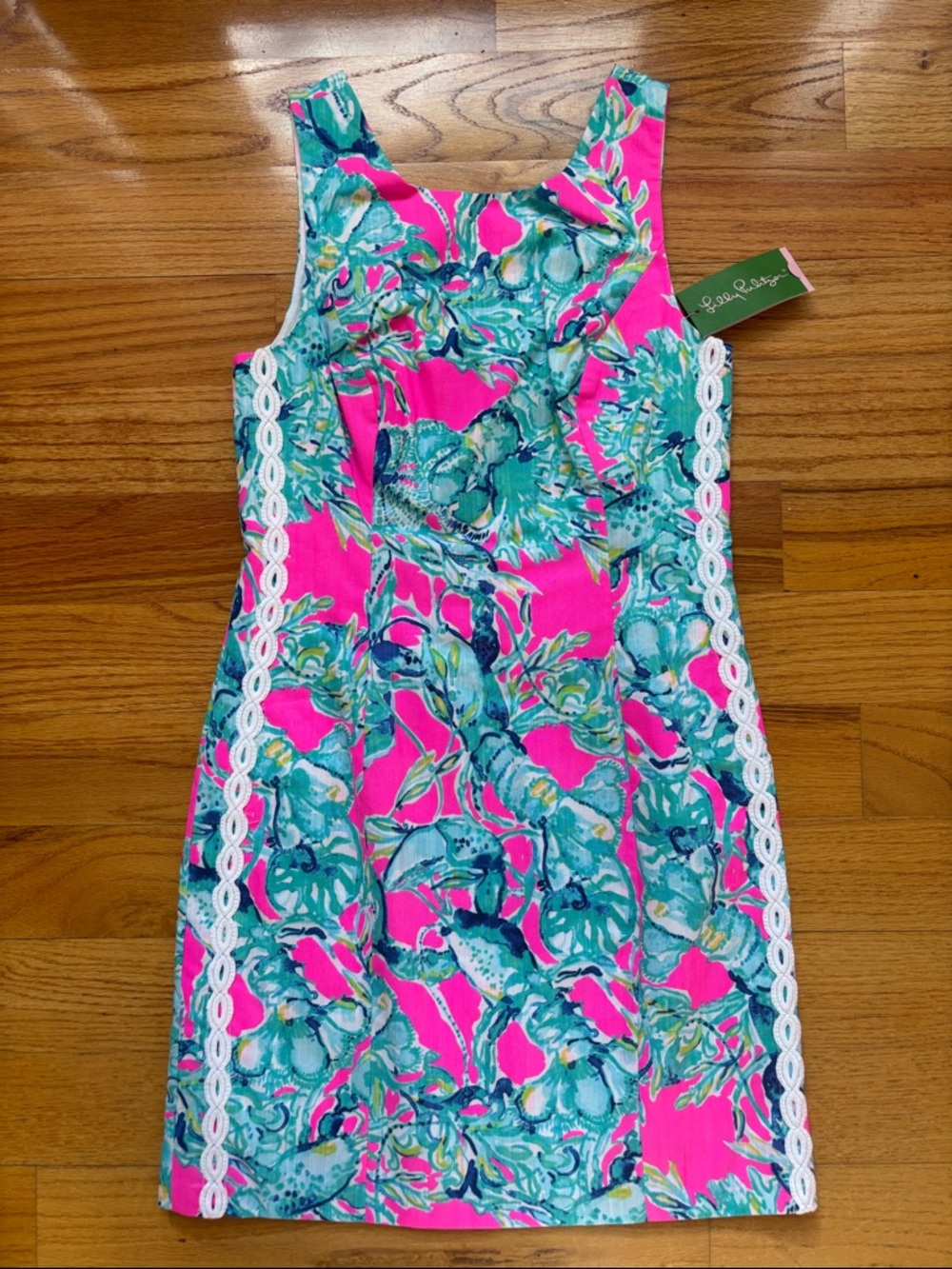 Lilly Pulitzer Hot Pink & Aqua Floral Lace-Trim Shift Mila Dress NWT Size 0